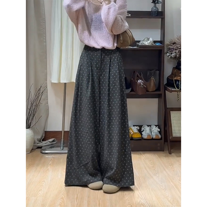 碎花慵懒呢料休闲裤女2025秋冬
