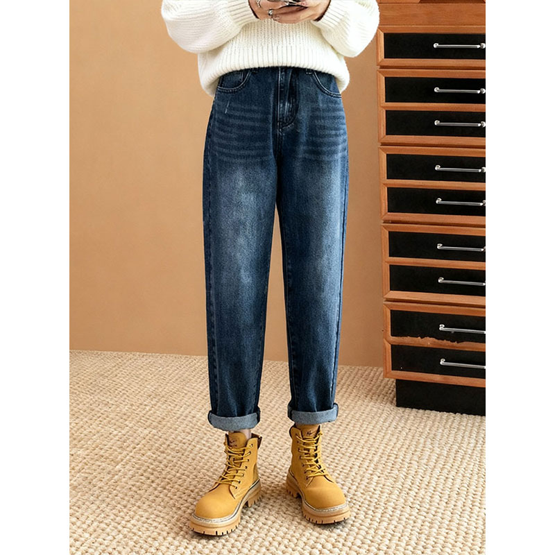 蓝色显瘦遮肉阔腿百搭大码裤子