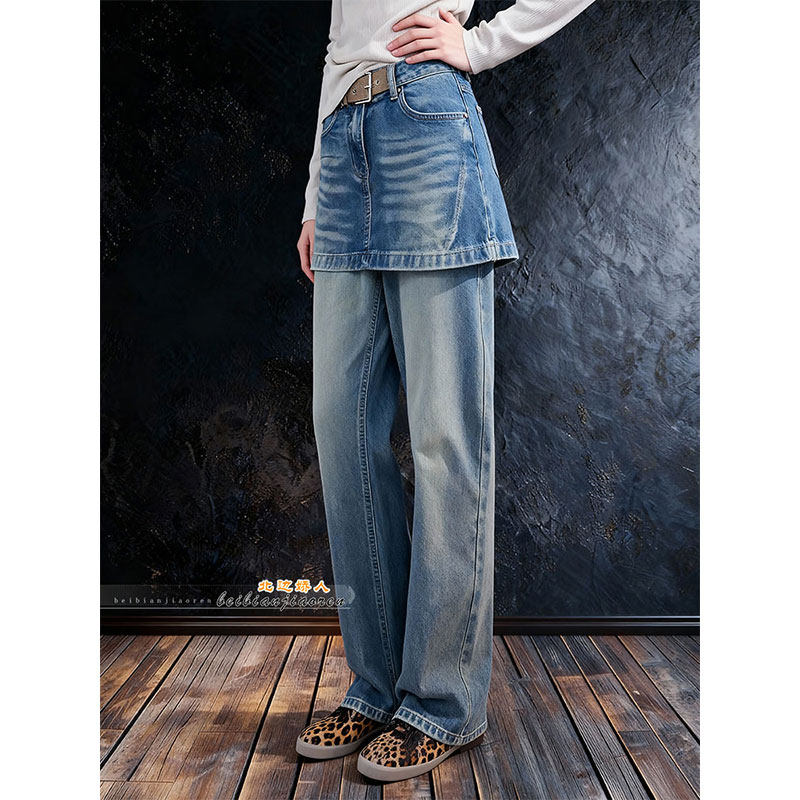 大码假两件屁帘直筒牛仔裤女2026早春小个子遮肉显瘦百搭垂感长裤,女装/女士精品,大码裤装,淘宝优惠券,粉丝福利购,淘宝优惠卷