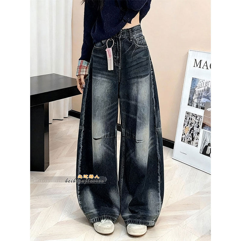 美式复古做旧弯刀阔腿牛仔裤女2026早春松弛感宽松显瘦百搭拖地裤,女装/女士精品,大码裤装,淘宝优惠券,粉丝福利购,淘宝优惠卷