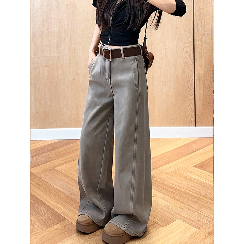 加绒加厚高腰阔腿弯刀裤女2025