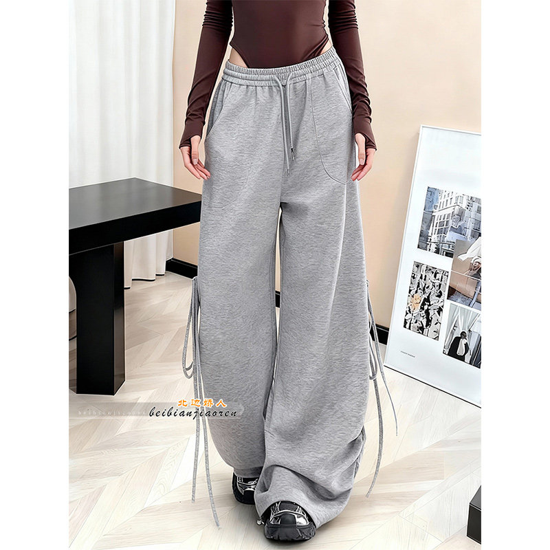 慵懒风抽绳阔腿休闲卫裤女2026春季新款宽松显瘦垂感直筒拖地长裤,女装/女士精品,大码裤装,淘宝优惠券,粉丝福利购,淘宝优惠卷