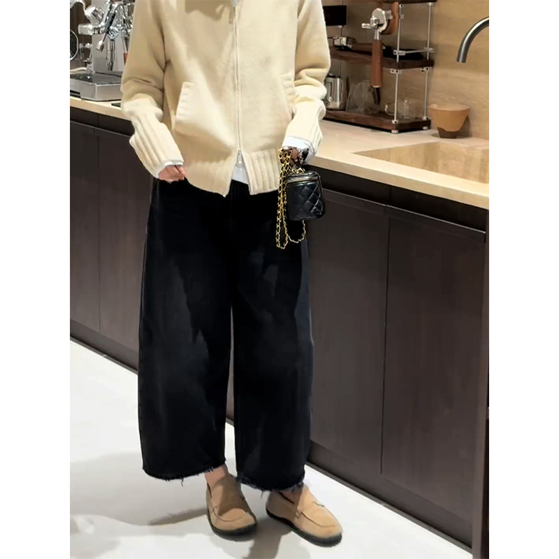 做旧复古高级感九分牛仔裤女2025