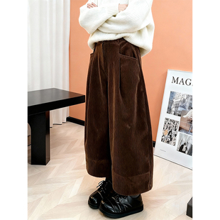 大码 加厚2025秋冬美拉德风咖色灯芯绒阔腿裤 女宽松显瘦百搭休闲裤
