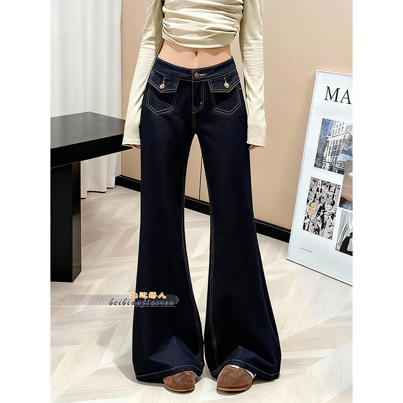 美式复古低腰微喇牛仔裤女2026春季新款双口袋设计感显瘦喇叭长裤,女装/女士精品,大码裤装,淘宝优惠券,粉丝福利购,淘宝优惠卷