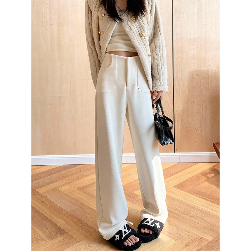 加绒加厚2025秋冬白色阔腿裤女