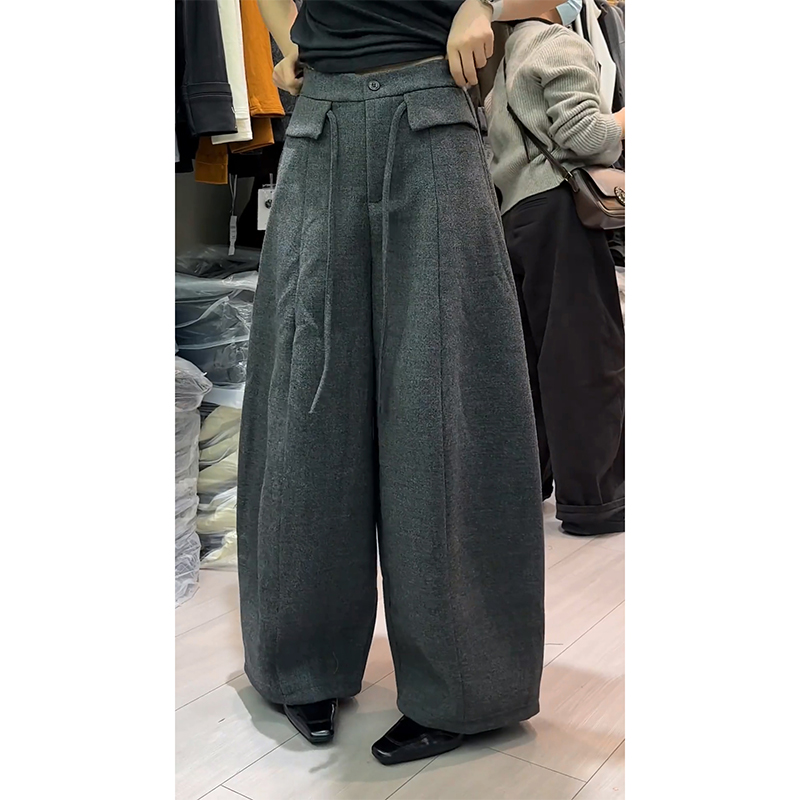加厚复古毛呢弯刀休闲裤女2025冬