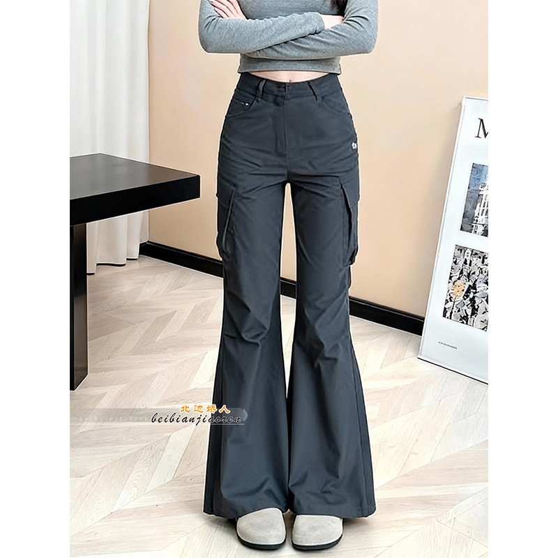 美式工装设计感微喇裤女2026春季新款多口袋显瘦垂感百搭喇叭裤子,女装/女士精品,大码裤装,淘宝优惠券,粉丝福利购,淘宝优惠卷
