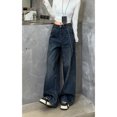 加绒复古风宽松显瘦牛仔裤女2025