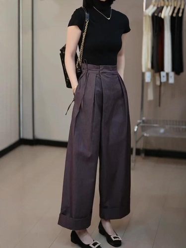 高腰百搭小个子九分阔腿裤女