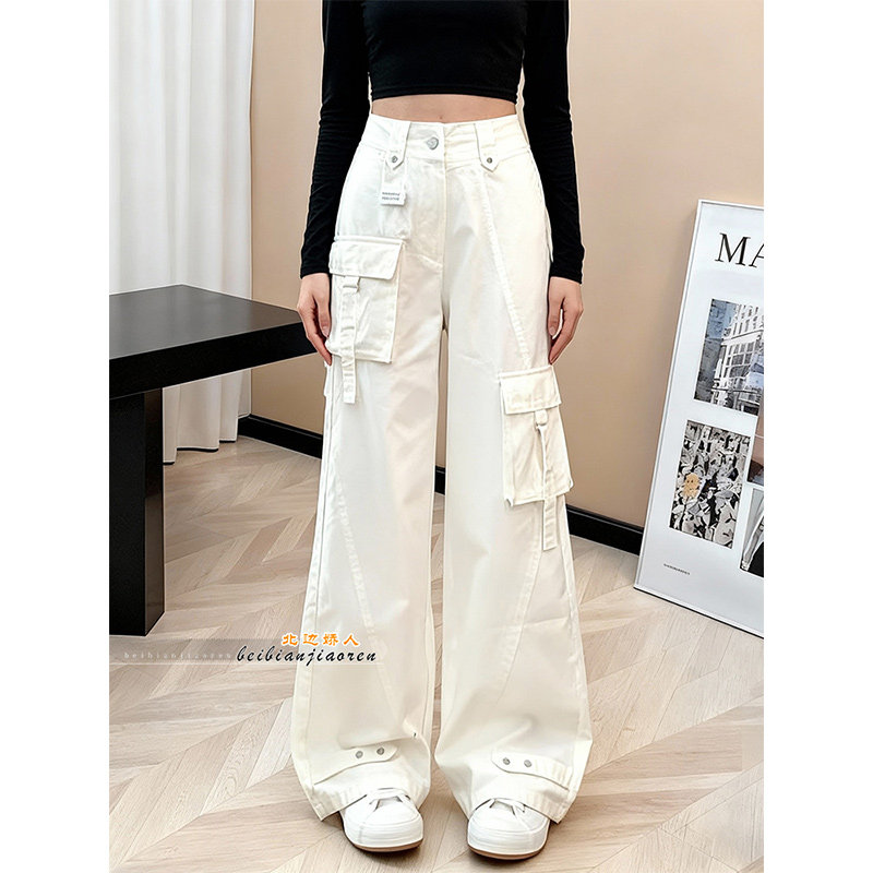 美式工装风白色多口袋阔腿裤女2026春季新款高腰显瘦宽松休闲裤子,女装/女士精品,大码裤装,淘宝优惠券,粉丝福利购,淘宝优惠卷