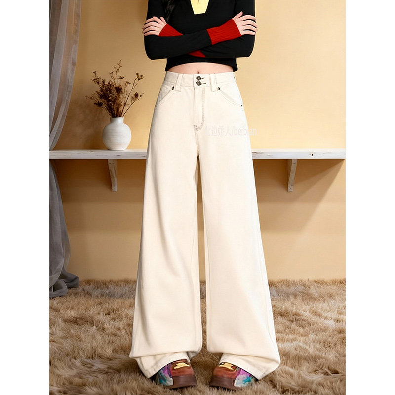 美式复古白色阔腿牛仔裤女2026春季新款宽松高腰垂感显瘦直筒裤子,女装/女士精品,大码裤装,淘宝优惠券,粉丝福利购,淘宝优惠卷