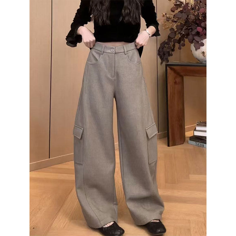 工装风高腰阔腿休闲裤女2026早春大码宽松显瘦通勤百搭垂感拖地裤,女装/女士精品,大码裤装,淘宝优惠券,粉丝福利购,淘宝优惠卷