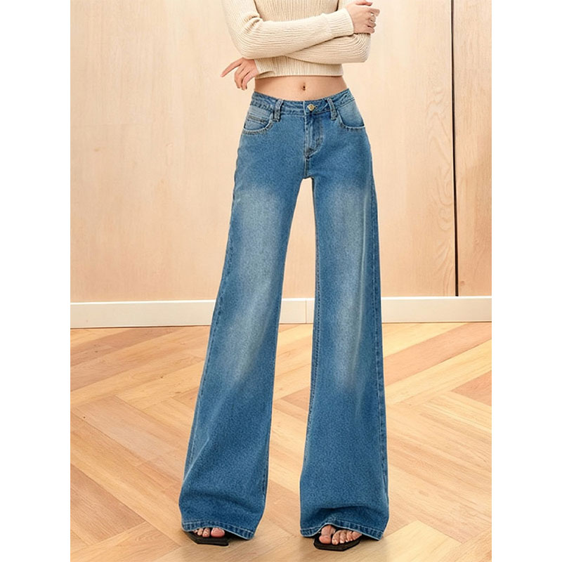 蓝色显瘦垂感阔腿裤辣妹风