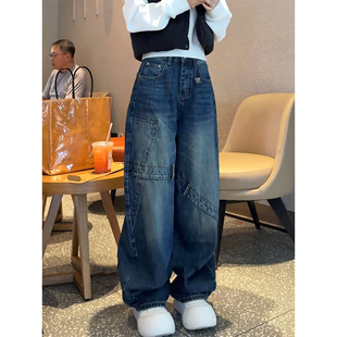 宽松显瘦百搭长裤 女2025秋冬新款 高街水洗加绒加厚阔腿牛仔裤 美式