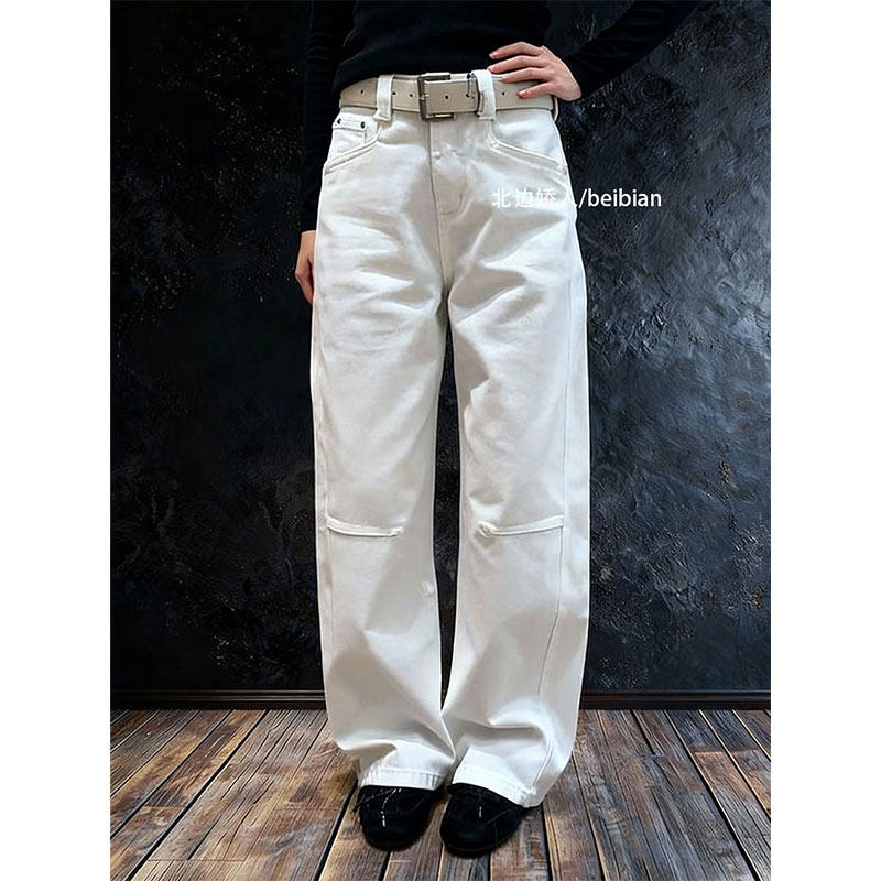 极简风高腰工装阔腿牛仔裤女2026早春设计感宽松显瘦百搭直筒长裤,女装/女士精品,大码裤装,淘宝优惠券,粉丝福利购,淘宝优惠卷
