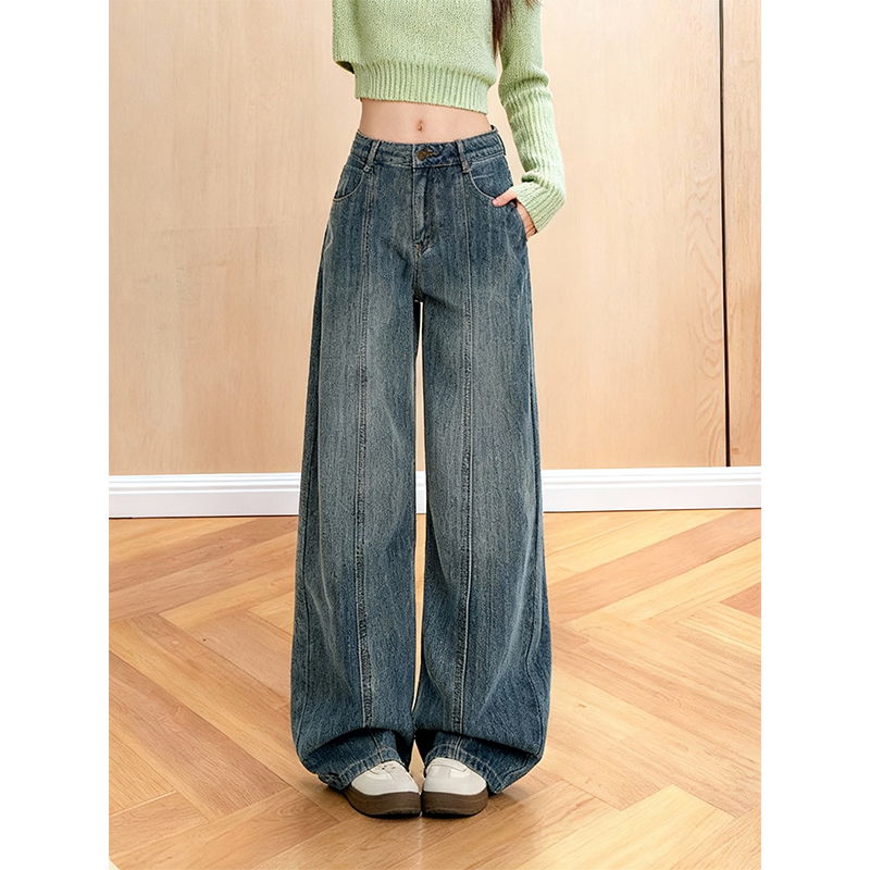 加绒加厚做旧复古纹理水洗牛仔裤