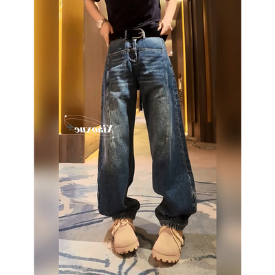 磨毛2024冬季新款弯刀牛仔裤女