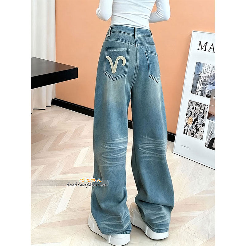 美式复古重工加厚弯刀牛仔裤女2026早春大码宽松显瘦百搭阔腿长裤,女装/女士精品,大码裤装,淘宝优惠券,粉丝福利购,淘宝优惠卷