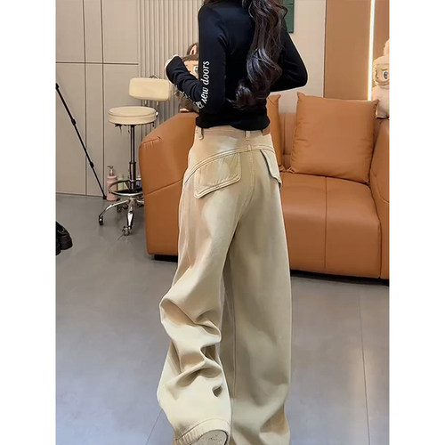 中线后斜兜加绒设计感弯刀裤2025