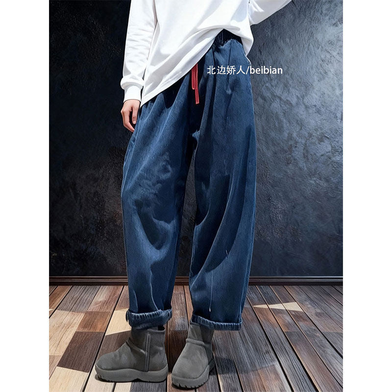 大码复古时尚抽绳阔腿牛仔裤女2026早春设计感宽松显瘦百搭休闲裤,女装/女士精品,大码裤装,淘宝优惠券,粉丝福利购,淘宝优惠卷
