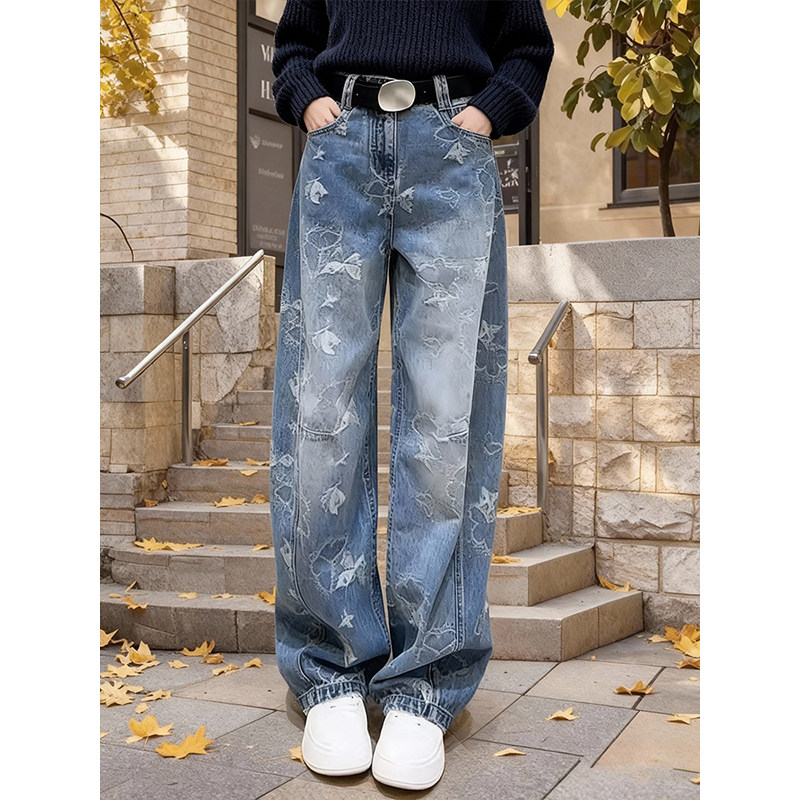 欧货高级感弯刀牛仔裤女2026春季高腰百搭设计感小众宽松阔腿长裤,女装/女士精品,大码裤装,淘宝优惠券,粉丝福利购,淘宝优惠卷