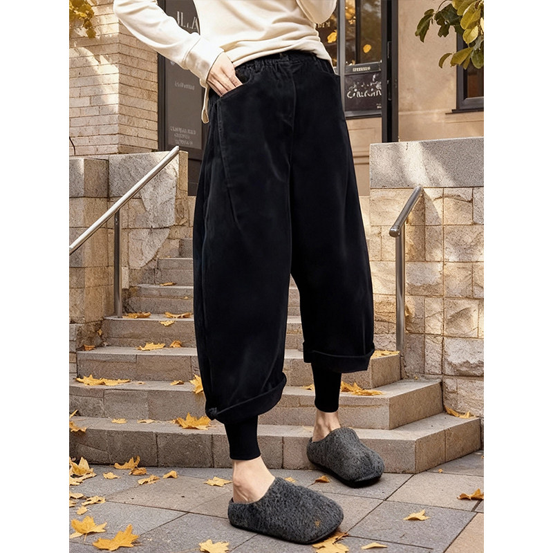 复古风高腰灯芯绒阔腿裤女2026春季小个子显瘦百搭宽松休闲九分裤,女装/女士精品,大码裤装,淘宝优惠券,粉丝福利购,淘宝优惠卷