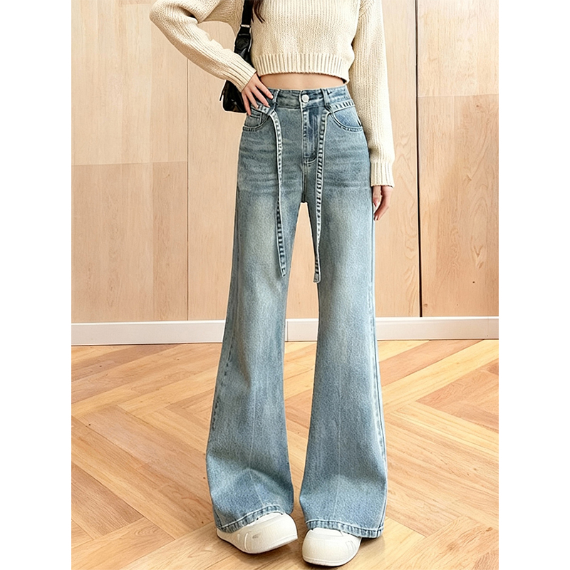 加绒加厚简约气质高腰微喇牛仔裤