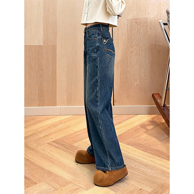 加绒加厚独特口袋设计牛仔裤女