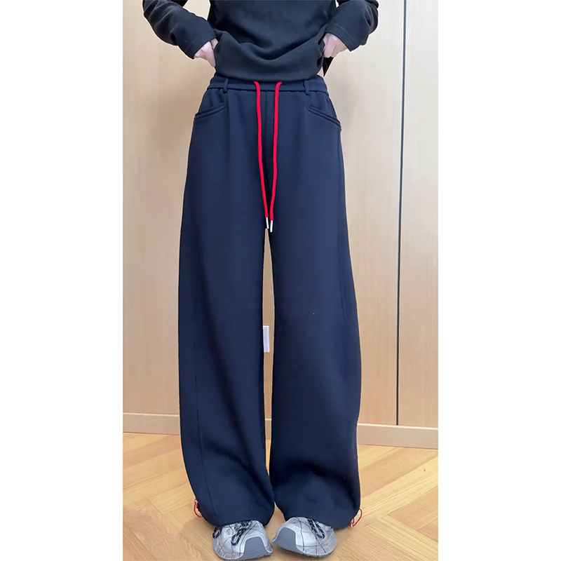 撞色慵懒风高腰休闲裤女2025秋冬