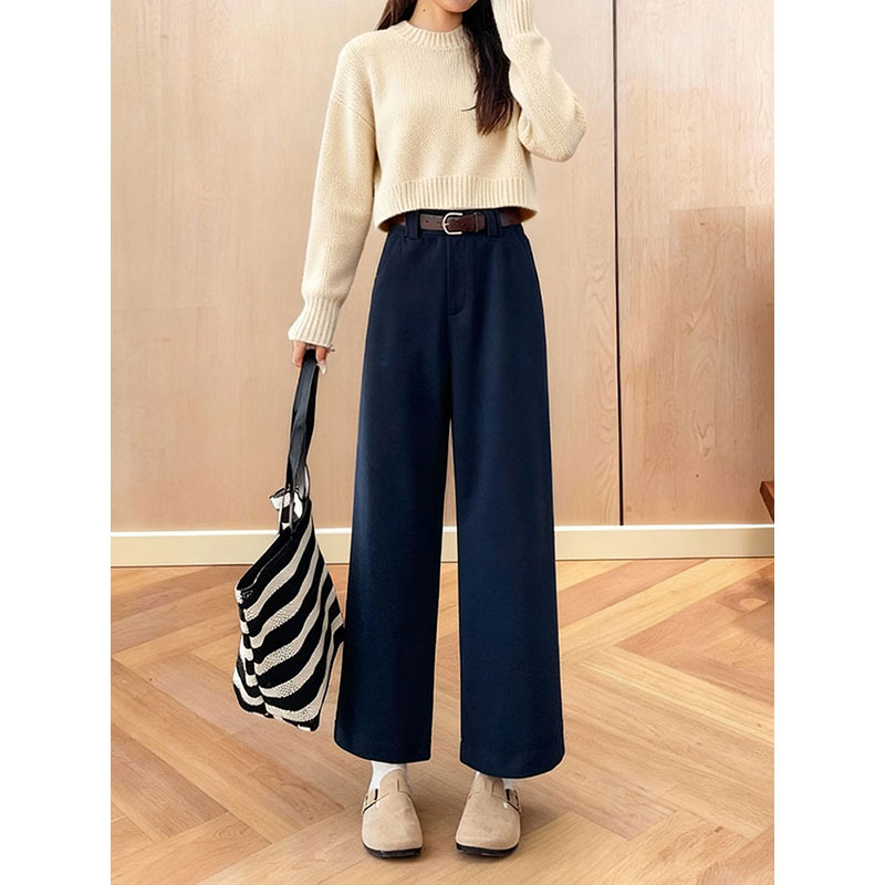 高腰百搭显瘦秋冬加厚深蓝色女