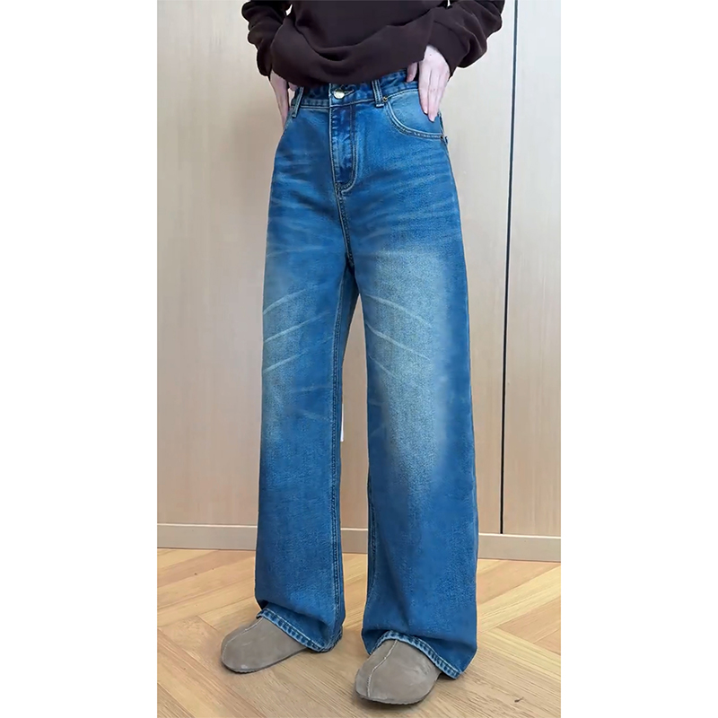 洋气时尚纹理水洗牛仔裤2025秋冬