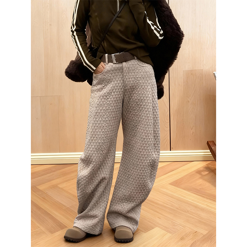 韩版时尚简约菱格夹棉加厚休闲裤