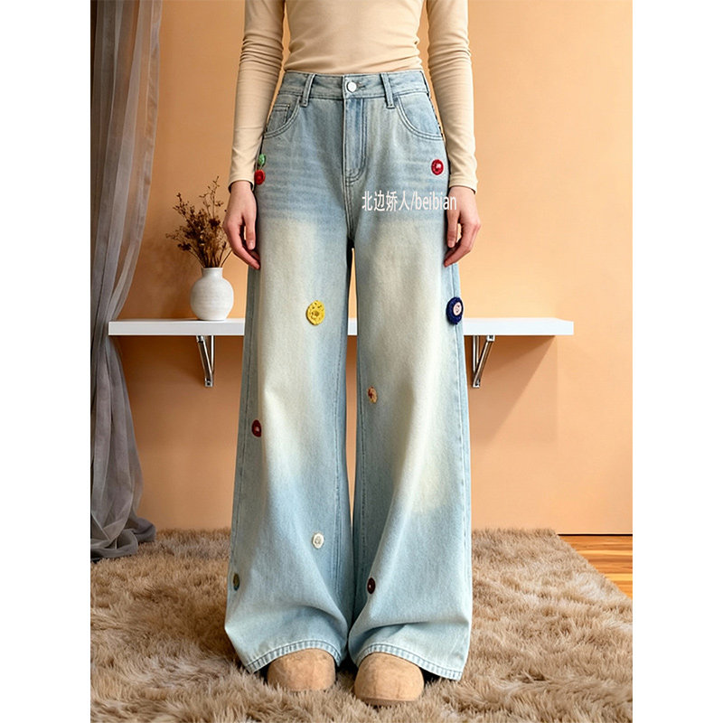 加绒加厚立体花朵刺绣牛仔裤女2026春季新款胖mm宽松显瘦直筒长裤,女装/女士精品,大码裤装,淘宝优惠券,粉丝福利购,淘宝优惠卷