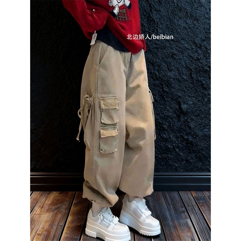 大码美式多口袋工装阔腿裤女2026早春设计感宽松显瘦百搭休闲长裤,女装/女士精品,大码裤装,淘宝优惠券,粉丝福利购,淘宝优惠卷