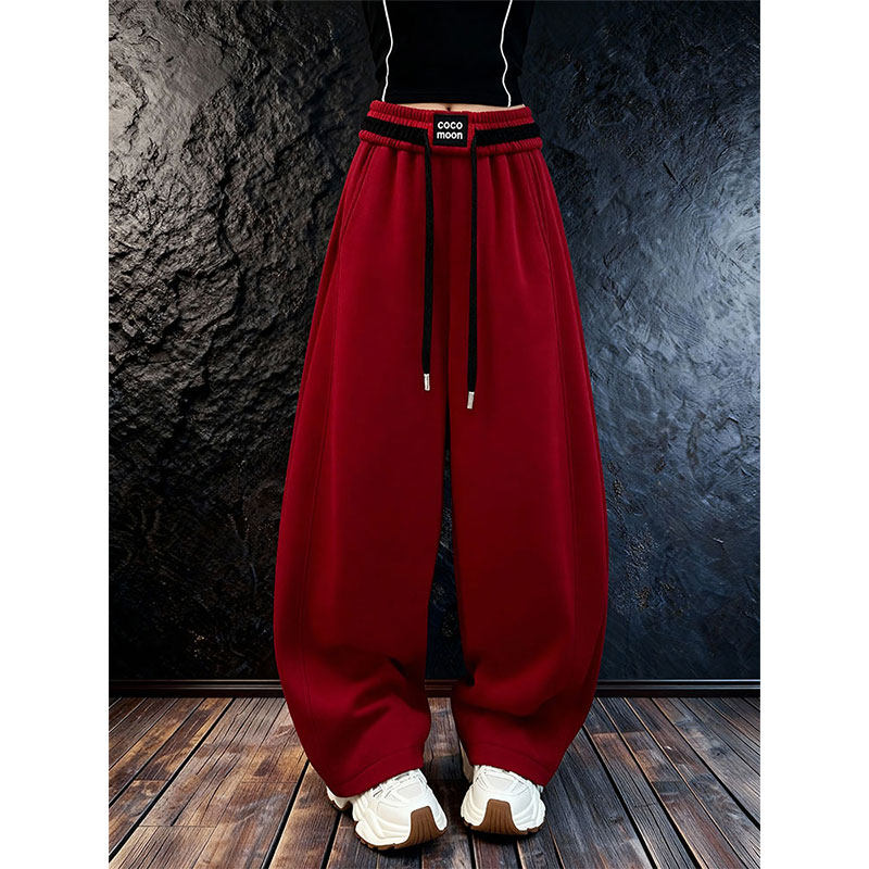 松弛感加绒抽绳宽松阔腿卫裤女2025冬季新款保暖舒适百搭垂感长裤,女装/女士精品,大码裤装,淘宝优惠券,粉丝福利购,淘宝优惠卷