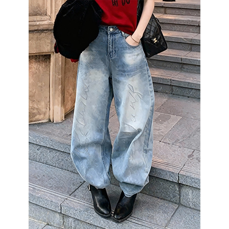 港风复古水洗阔腿牛仔裤女2026春季梨形身材设计感小众显瘦弯刀裤,女装/女士精品,大码裤装,淘宝优惠券,粉丝福利购,淘宝优惠卷
