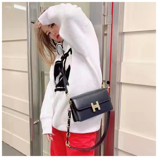 新款H扣康康包撞色牛皮时尚链条单肩包百搭洋气质感斜挎小方包