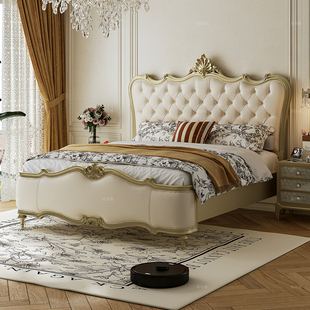 简菲娜法式 实木床双人婚床加厚真皮床主卧室家用 高级感2025新款