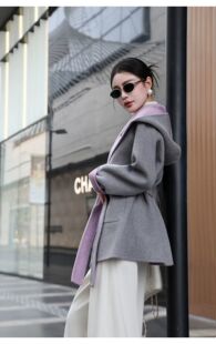 2025秋冬新款双面穿带帽大衣女中长款宽松显瘦羊毛呢子外套高级感