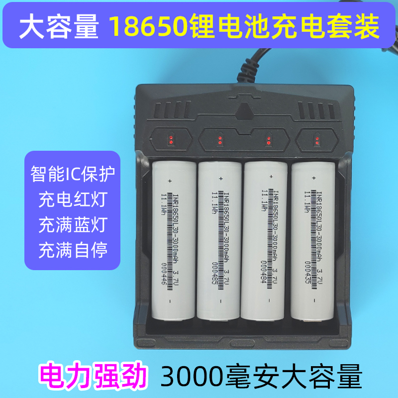 大容量18650锂电池充电器套装3.7V4.2v4槽快充3000mAh手电筒2000 户外/登山/野营/旅行用品 充电器 原图主图