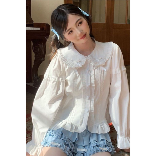 日系软妹lolita衬衫娃娃领长袖甜美洋装泡泡袖上衣女秋洛丽塔内搭