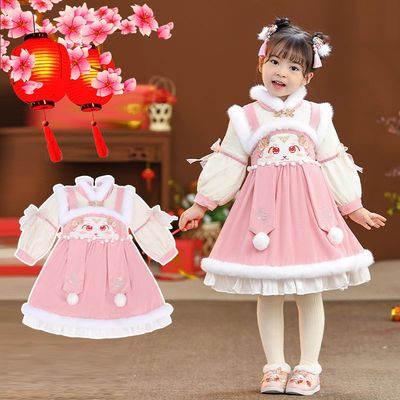 2025年冬季新款女童连衣裙汉服中国风古风古装裙子加绒加厚拜年服
