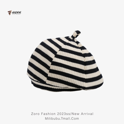婴儿帽子春秋条纹贝雷帽