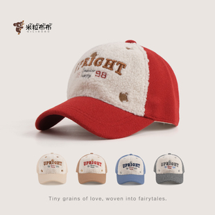 儿童帽子秋冬款红色男童韩版棒球帽宝宝毛绒帽女童保暖毛呢鸭舌帽