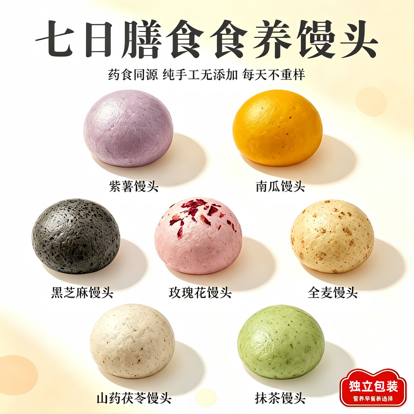 七日膳食馒头营养早餐速食品杂粮馒头无添加剂独立真空小包装包点
