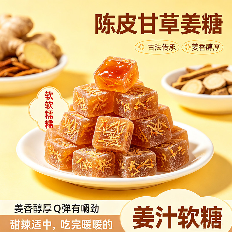 陈皮甘草姜糖手工精制正宗老姜味老式姜汁软糖润喉嗓糖果休闲零食