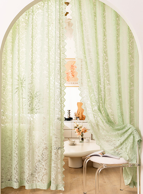 法式复古蕾丝窗帘纱帘拱形门帘免打孔隔断厨房客厅卧室家用遮挡帘
