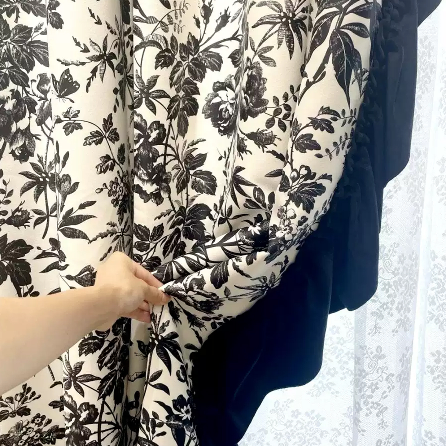 法式复古玫瑰黑色花边洛可可窗帘遮光卧室客厅飘窗美式半帘高级感