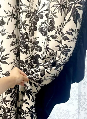 法式复古玫瑰黑色花边洛可可窗帘遮光卧室客厅飘窗美式半帘高级感